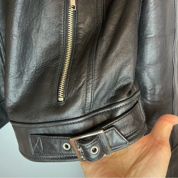 Mossimo Womens Black 100% Leather Moto Jacket Zippers Sz L Soft Biker Motorcycle - Picture 6 of 16